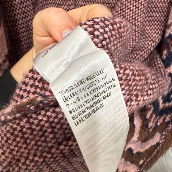 Farm Rio Ikat Pineapple Knit Blazer Cardigan Wool Blend Belt Pink Brown Sml Boho - Picture 14 of 16